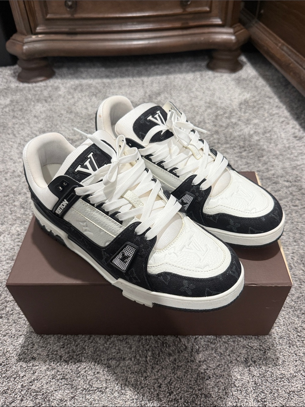 Louis Vuitton LV Trainer Black Monogram Denim Grained Leather (Style 1A9JG2)